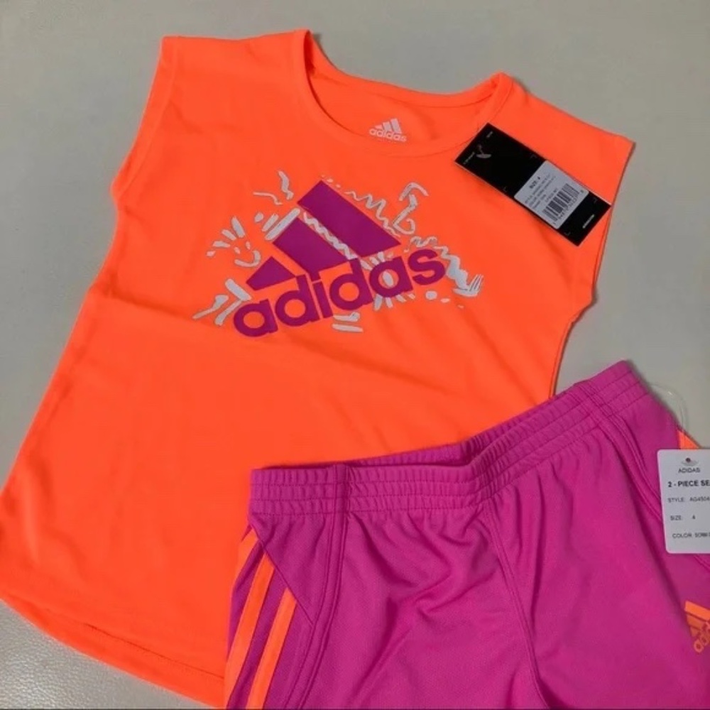 Adidas cute neon pink shorts set 6216 - Picture 2 of 5